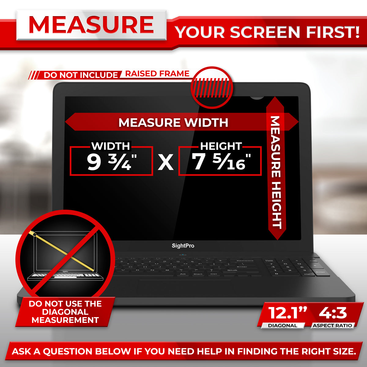 SightPro 12.1 Inch 4:3 Privacy Screen Filter for Laptops