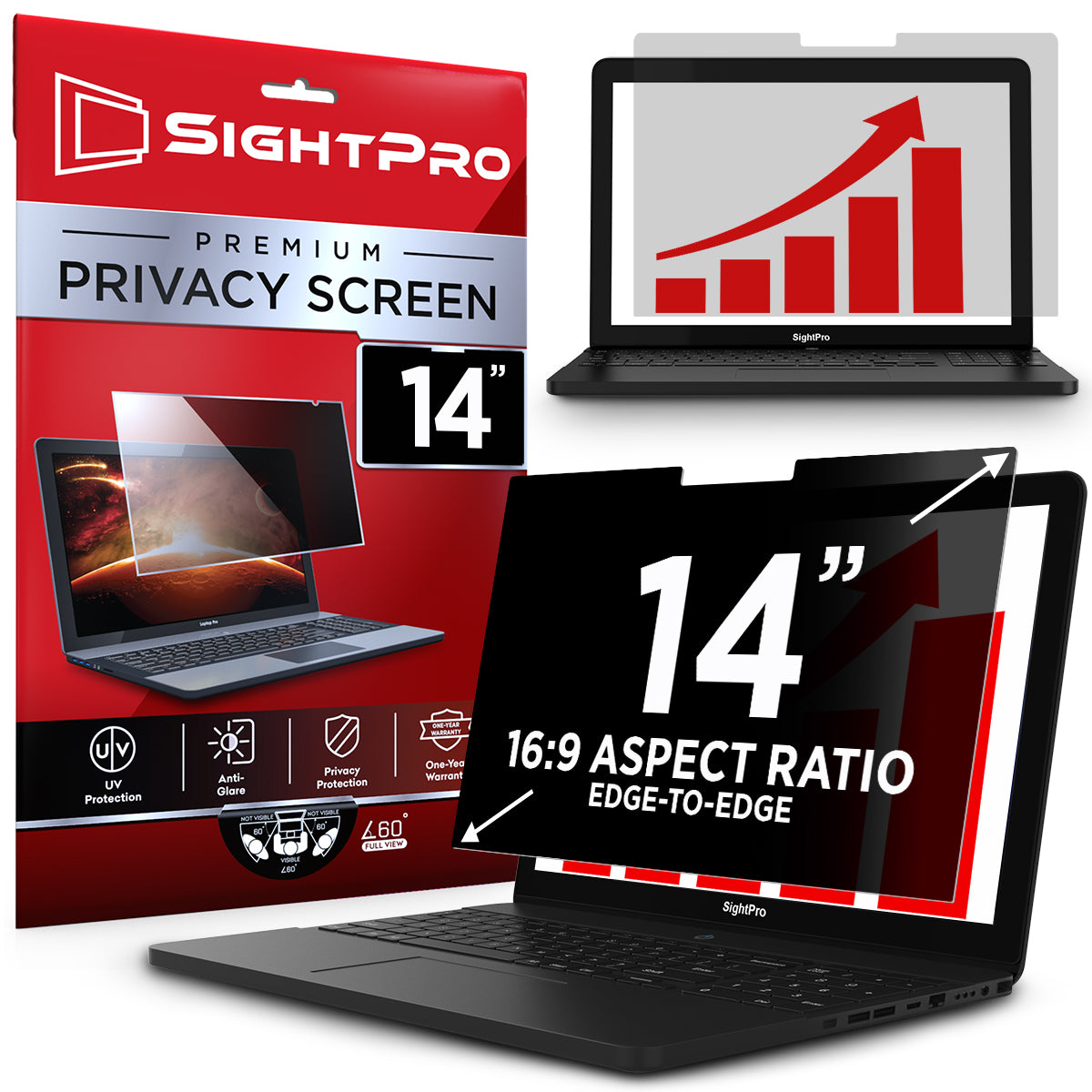 SightPro 14 Inch 16:9 Edge-to-Edge Privacy Screen Filter for Laptops