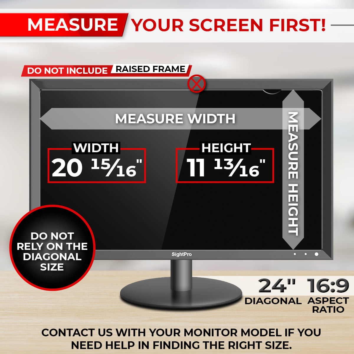 Computer Monitor Privacy Screen Filter 24 Inch 16:9 2-pack Measurements