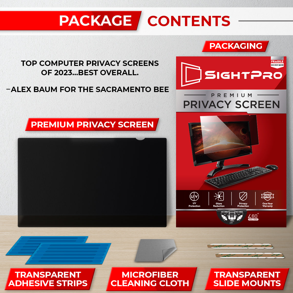 SightPro 19 Inch 16:10 Privacy Screen Filter for Computer Monitors