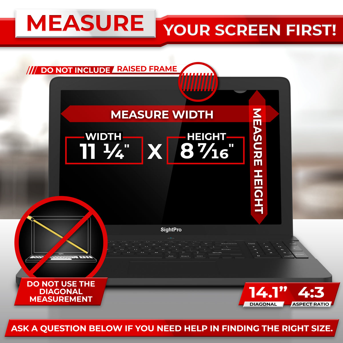 SightPro 14.1 Inch 4:3 Privacy Screen Filter for Laptops