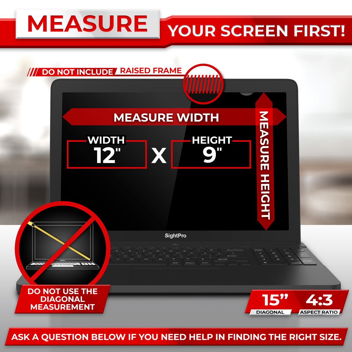 SightPro 15 Inch 4:3 Privacy Screen Filter for Laptops