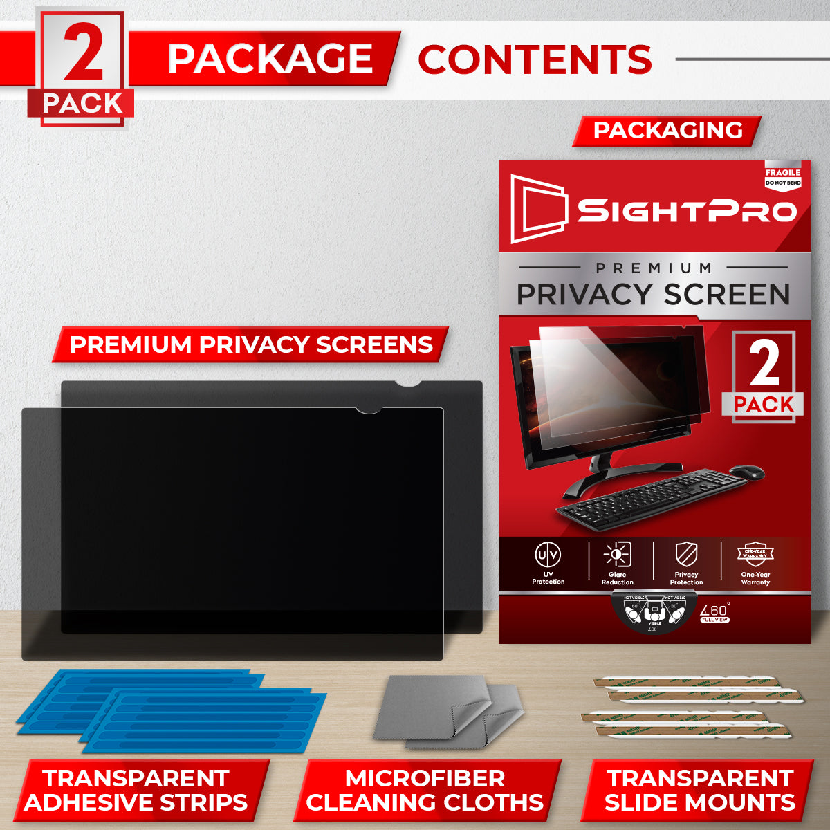SightPro 24 Inch 16:9 [2 Pack] Privacy Screen Filter for Computer Monitors