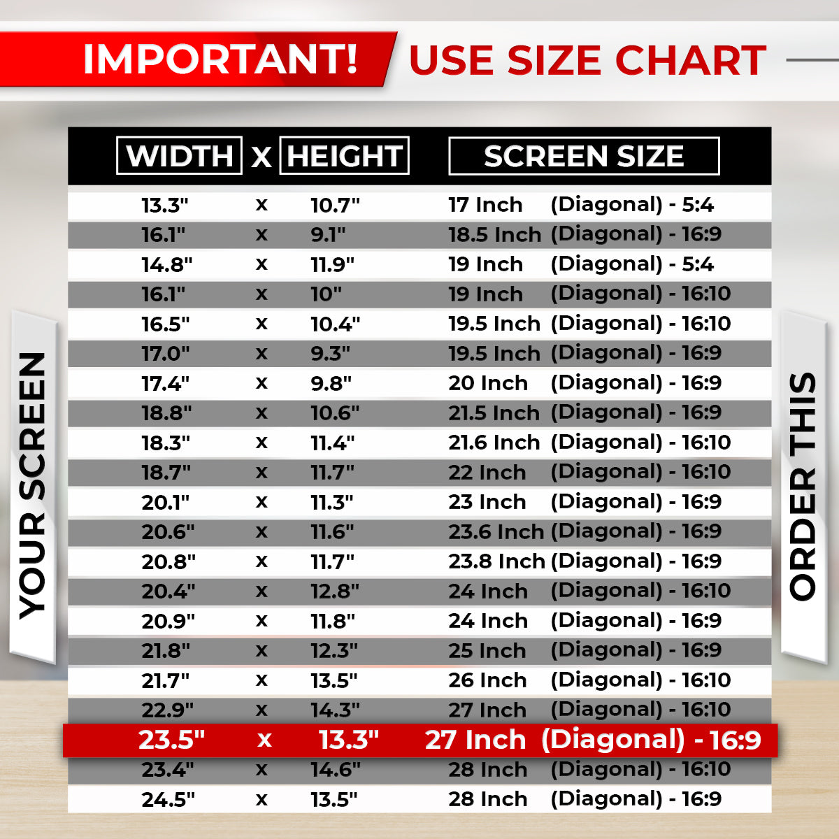 Monitor Privacy Screen Filter 27 Inch 16:9 Size Charts