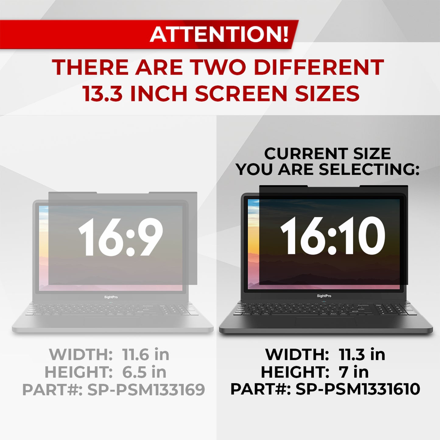 SightPro Magnetic 13.3 Inch 16:10 Privacy Screen Filter for Laptops