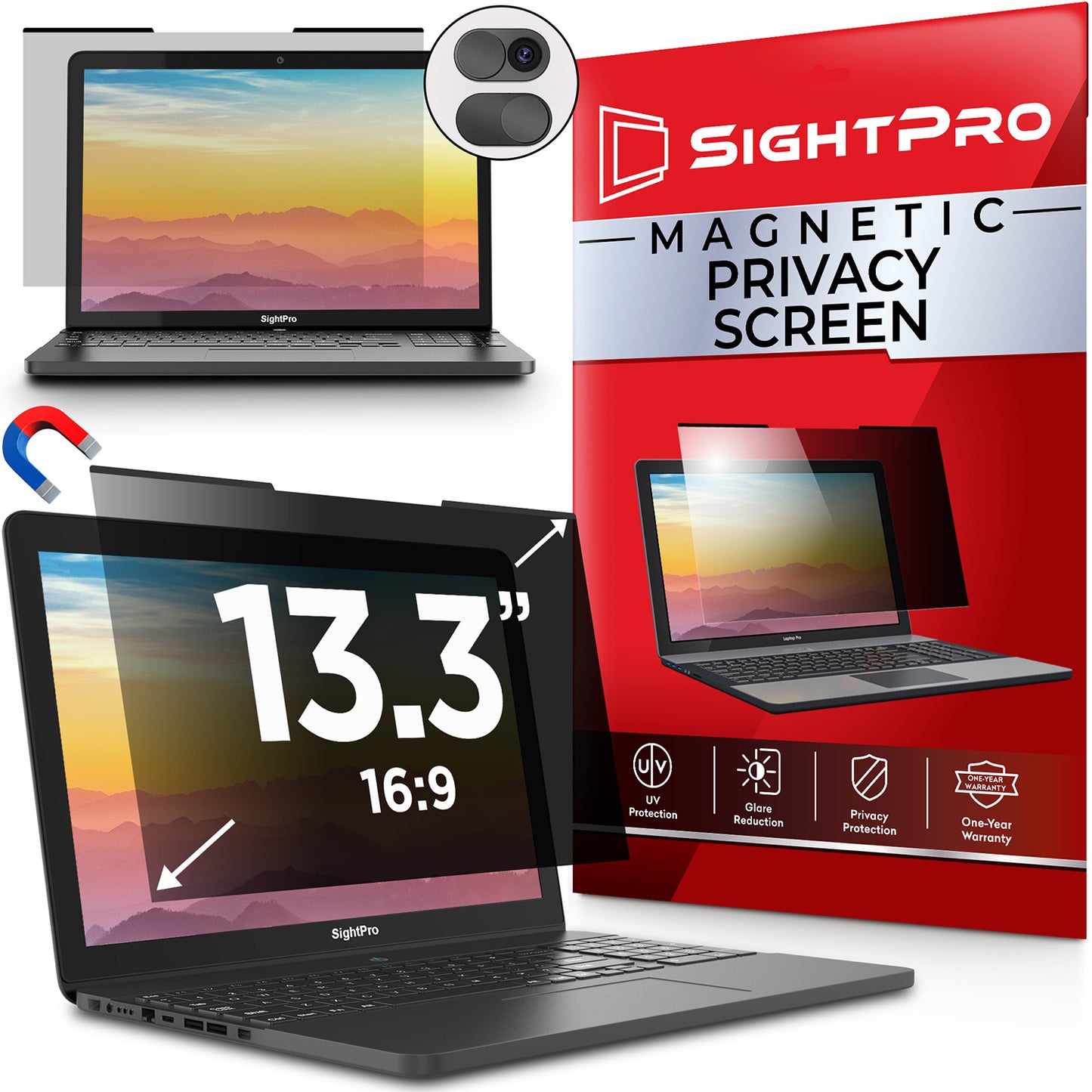 SightPro Magnetic 13.3 Inch 16:9 Privacy Screen Filter for Laptops