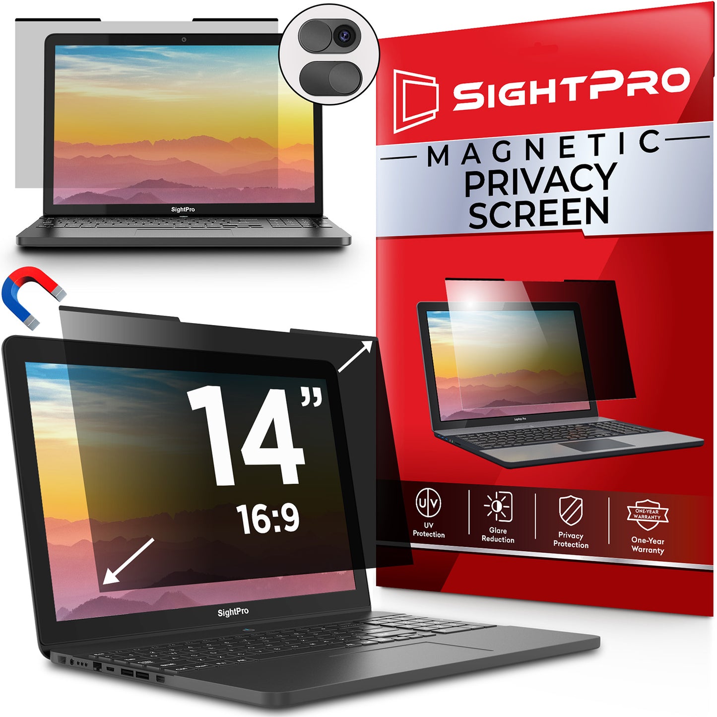 SightPro Magnetic 14 Inch 16:9 Privacy Screen Filter for Laptops